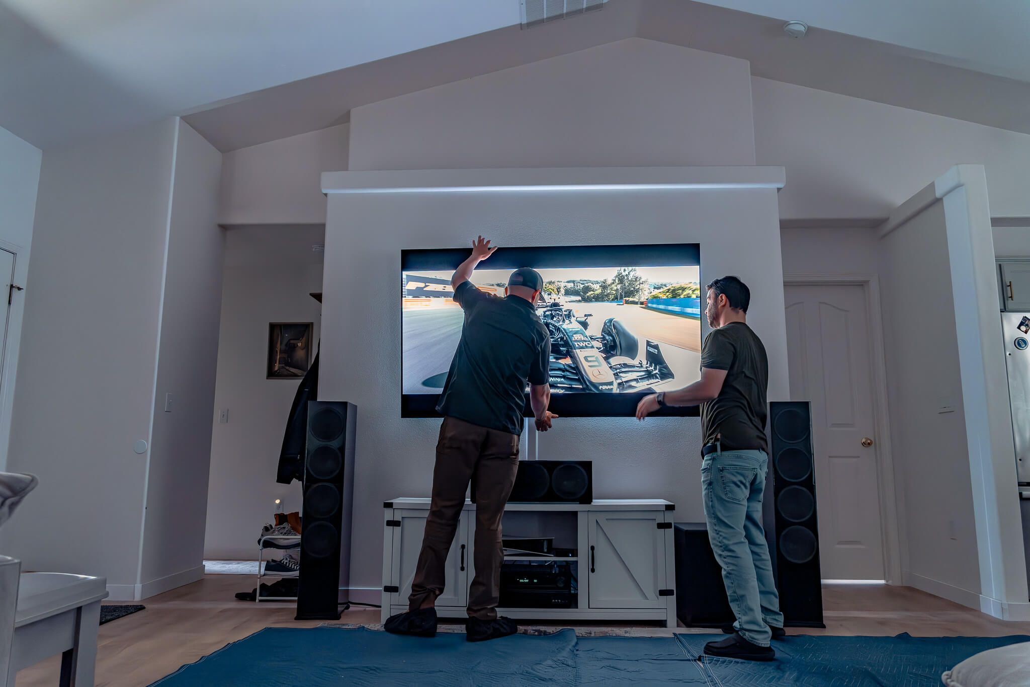 Home theater installation in Boise, Idaho featuring professional audio system setup, speaker calibration, and custom home entertainment installation by Wired Worx.